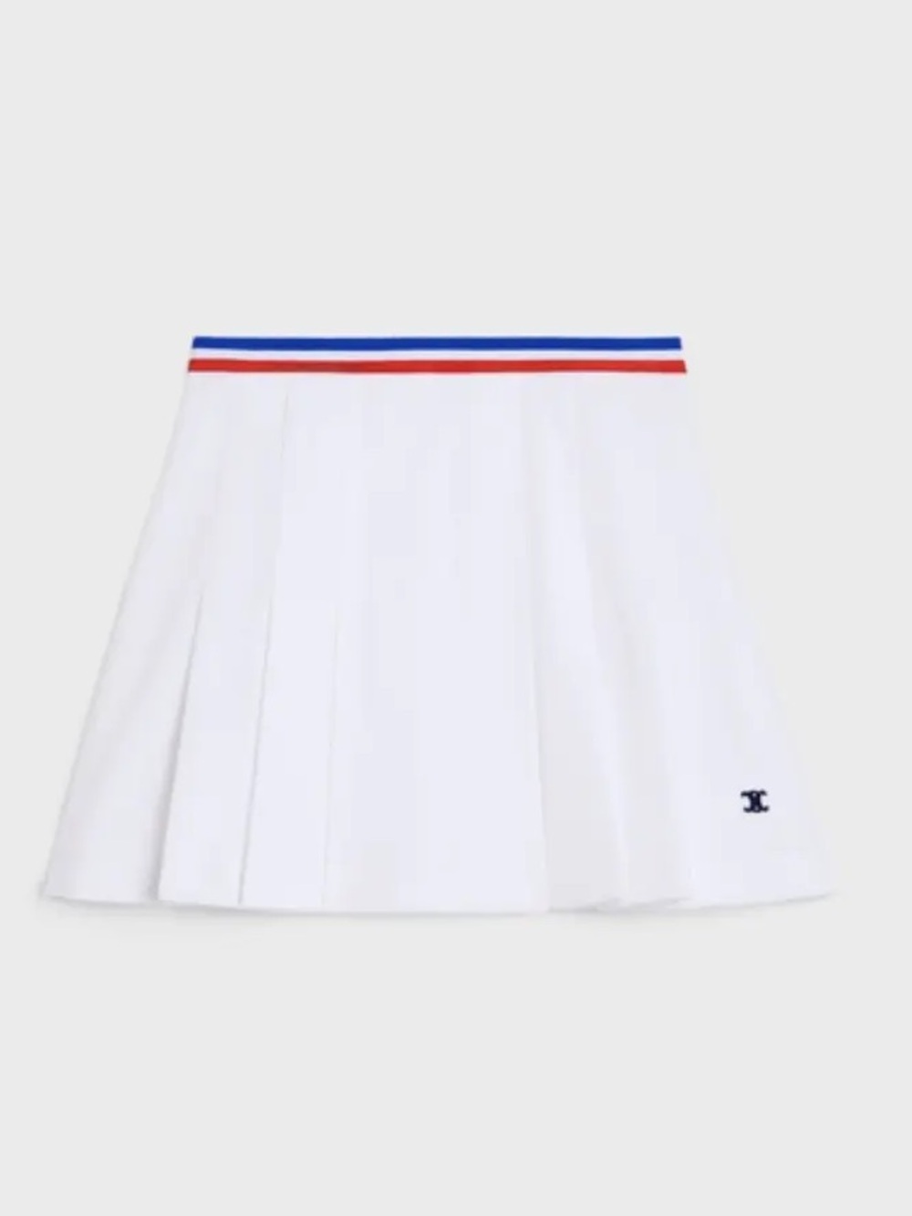 Celine White Pleated Skirt with Red & Blue Striped Waistband